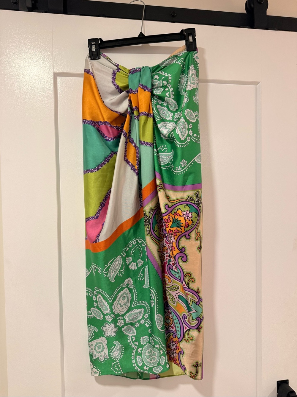 Zara Green Paisley Multicolor Twist-Front Maxi Skirt
